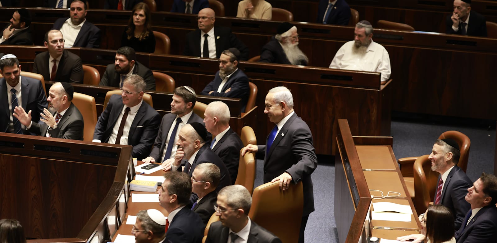 Benjamin Netanyahu and government ministers in the Knesset  credit: Yossi Zamir
